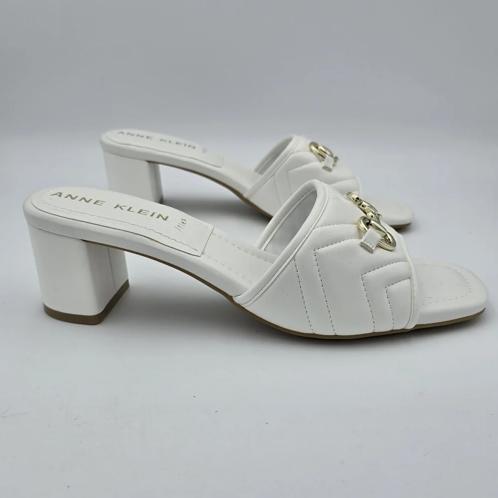 NWOT Anne Klein Kendra Slippers (Block Heel Slide Sandals), White & Gold, 9.5M - Picture 2 of 16
